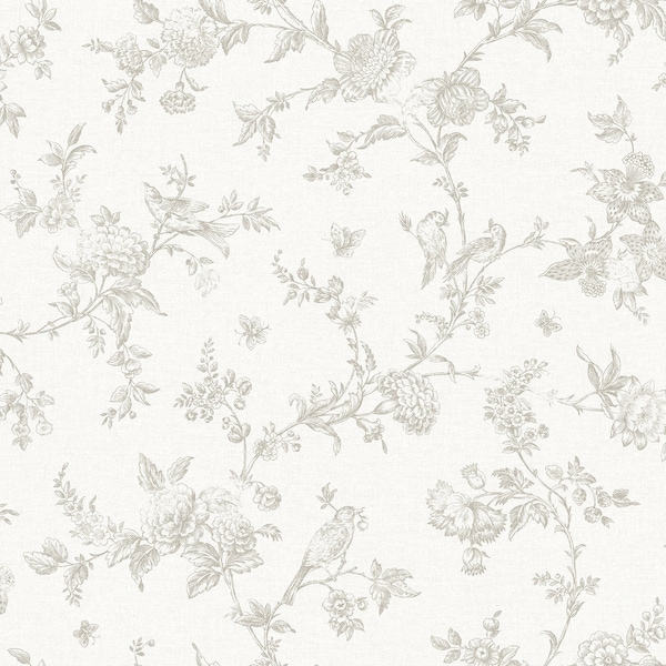 Manhattan Comfort Grenoble Nightingale Taupe Floral Trail 33 ft L X 205 in W Wallpaper BR4072-70063 - main